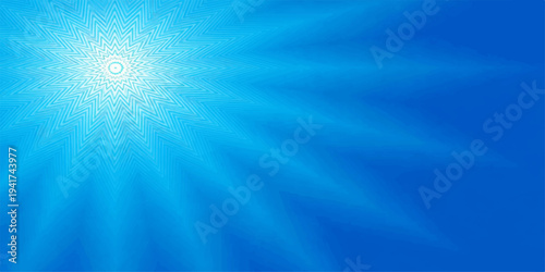 Bright blue abstract background with summer sunlight rays and glowing vector art flares for a sunny sky wallpaper design