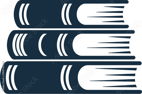 Stack of three dark blue books with white pages, symbolizing knowledge and education in a simple illustration