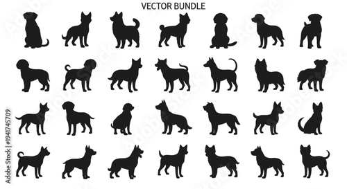 Dog Silhouettes Collection: Diverse Breeds, Poses, and Styles
