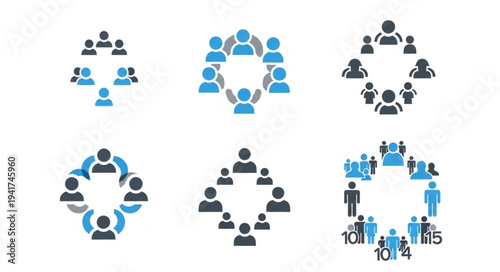 Diverse Teamwork and Collaboration Icons Representing Group Dynamics.