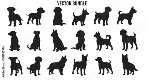 Dog Silhouettes Collection: Various Breeds and Poses