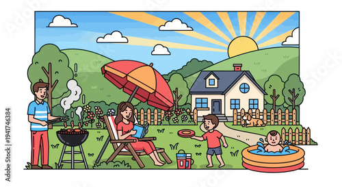 Family Backyard BBQ: Parents, Kids, Baby Pool, Summer Fun