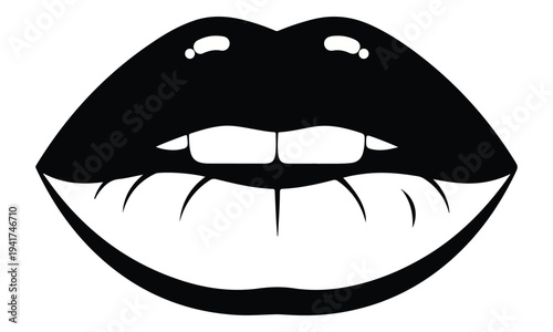 Stylized Female Lips Illustration in Black and White Pop Art