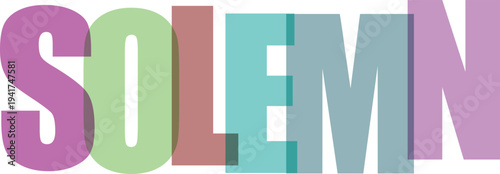 Solemn colorful letters on white background