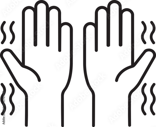 Two shaking human hands representing severe body trembling muscle weakness and neurological symptom linear vector icon