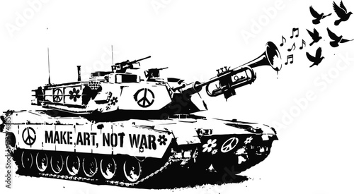 Peace Concept Artwork Featuring Tank Transforming into Musical Instrument