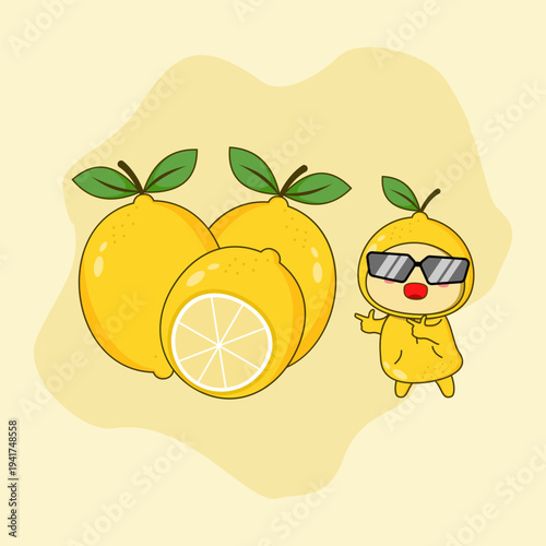 Cute lemon cartoon mascot. Vector Illustration. EPS 10.