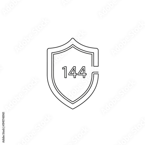 Shield with number 144 inside.