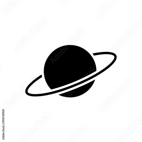 Simple Black Silhouette of a Ringed Planet.