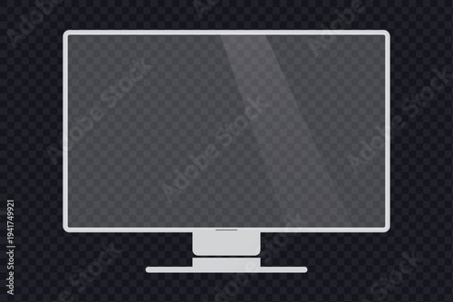 Computer monitor screen template on transparent background isolated vector illustration with glossy surface reflections. Modern technology hardware object for electronic device for office or home.
