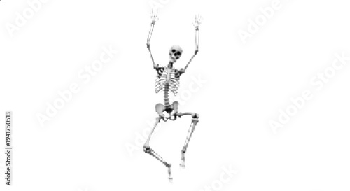 Halftone Human Skeleton Yoga Tree Pose Balance Anatomy Illustration