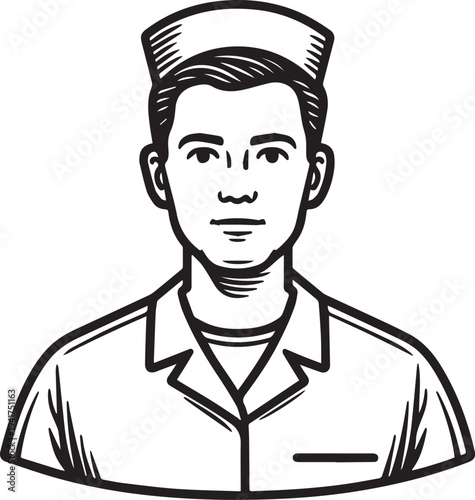 Wallpaper Mural Hand Drawn Man as Nurse Black and White Avatar Illustration in Minimal Line Art Style Design Torontodigital.ca
