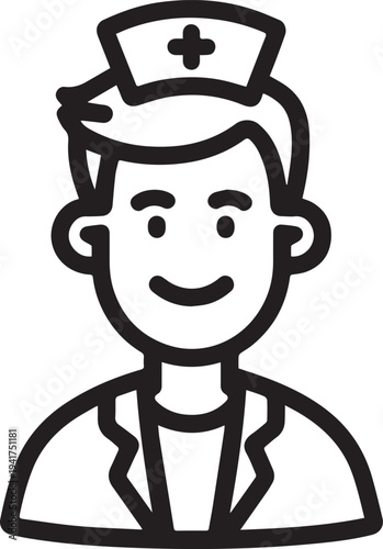 Wallpaper Mural Hand Drawn Man as Nurse Black and White Avatar Illustration in Minimal Line Art Style Design Torontodigital.ca