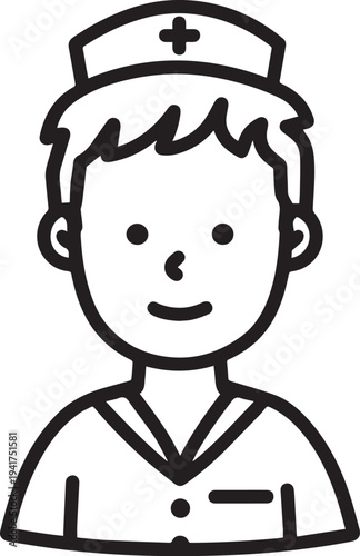 Wallpaper Mural Hand Drawn Man as Nurse Black and White Avatar Illustration in Minimal Line Art Style Design Torontodigital.ca