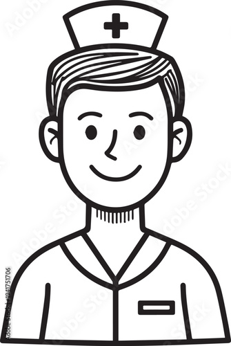 Wallpaper Mural Hand Drawn Man as Nurse Black and White Avatar Illustration in Minimal Line Art Style Design Torontodigital.ca