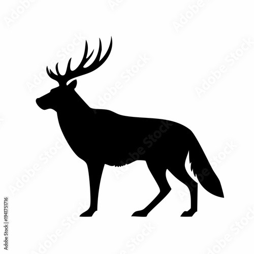 Elegant Silhouette of a Stag Fox Hybrid Creature in Black and White