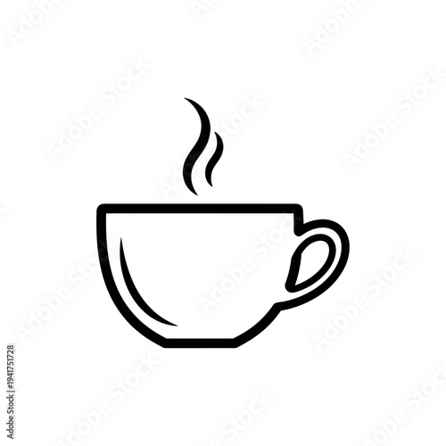 Simple Line Art of a Steaming Coffee Cup.