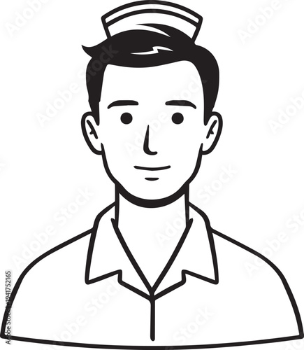 Wallpaper Mural Hand Drawn Man as Nurse Black and White Avatar Illustration in Minimal Line Art Style Design Torontodigital.ca