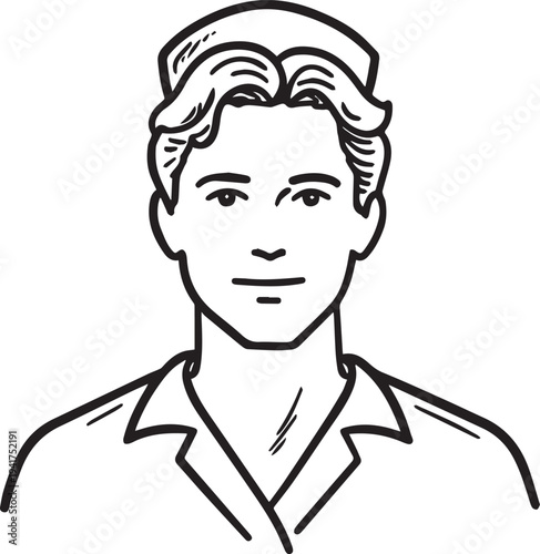 Wallpaper Mural Hand Drawn Man as Nurse Black and White Avatar Illustration in Minimal Line Art Style Design Torontodigital.ca