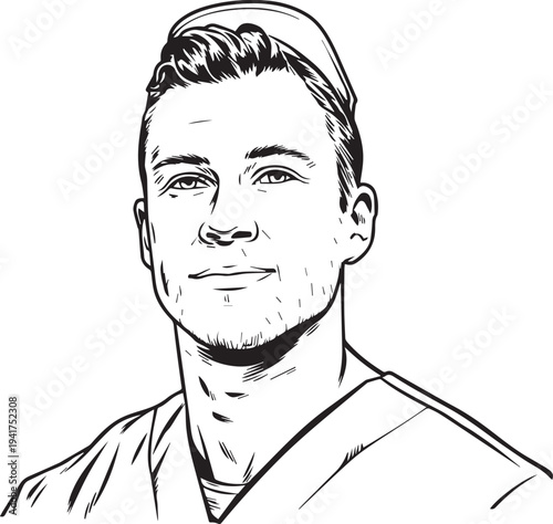 Wallpaper Mural Hand Drawn Man as Nurse Black and White Avatar Illustration in Minimal Line Art Style Design Torontodigital.ca