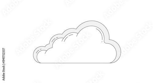 Minimalist outline of a fluffy white cloud with soft shadows for weather icons, sky backgrounds, or clean design compositions.