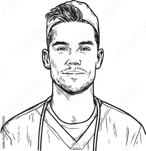 Wallpaper Mural Hand Drawn Man as Nurse Black and White Avatar Illustration in Minimal Line Art Style Design Torontodigital.ca