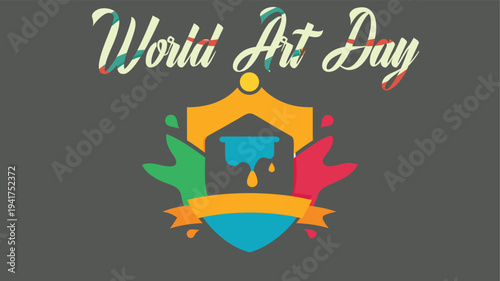 World Art Day Celebration: Vibrant Illustration with Paint Splashes and Artistic Emblem for Creative Events and Design Projects