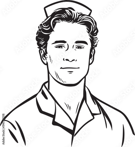 Wallpaper Mural Hand Drawn Man as Nurse Black and White Avatar Illustration in Minimal Line Art Style Design Torontodigital.ca