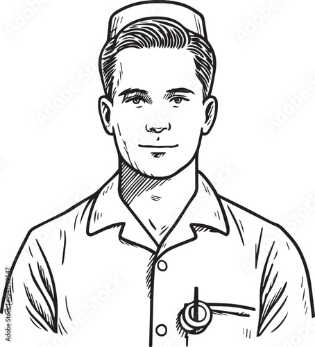 Wallpaper Mural Hand Drawn Man as Nurse Black and White Avatar Illustration in Minimal Line Art Style Design Torontodigital.ca