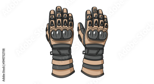 Pair of brown and black heavy-duty tactical gloves with reinforced knuckle guards and long gauntlet style cuffs.