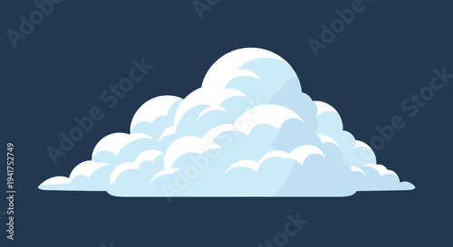 Large white cumulus cloud with soft shaded layers floats against a dark blue rectangular background in a clean weather illustration.