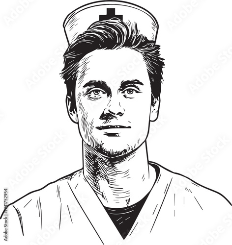 Wallpaper Mural Hand Drawn Man as Nurse Black and White Avatar Illustration in Minimal Line Art Style Design Torontodigital.ca
