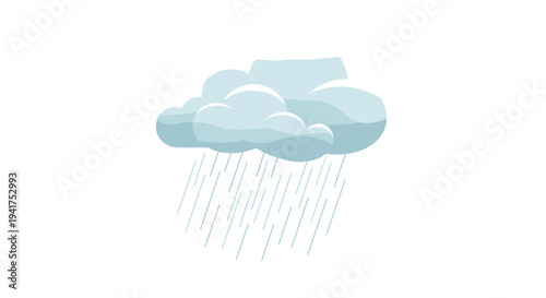 Light rain falls steadily from a single grey cumulus cloud in a simple and clean weather illustration on a plain white background.