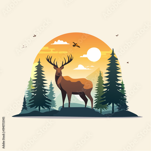 Majestic Elk Standing Proudly in a Serene Forest Landscape at Sunset