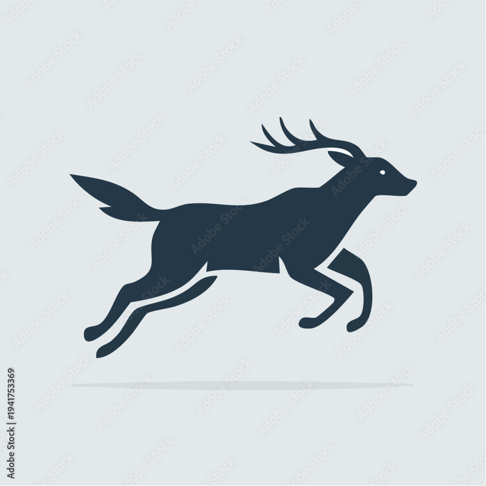 Fototapeta premium Graceful Running Deer Silhouette with Majestic Antlers Symbolizing Agility and Wild Freedom