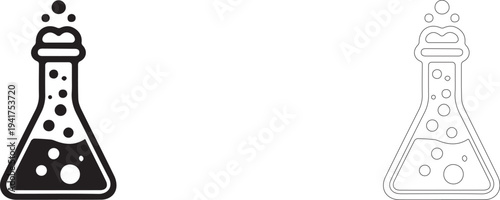 Evaporation from the flask as a result of a chemical reaction occurring in it. Vector symbol.