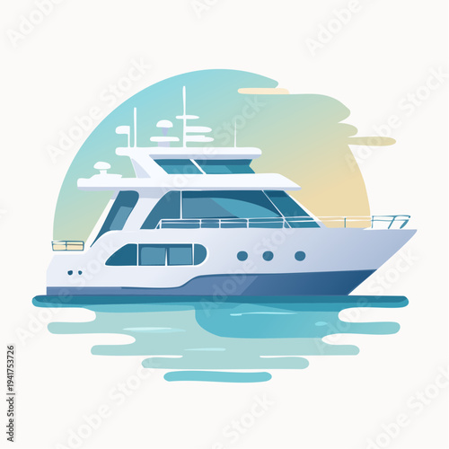 Luxury motor yacht sailing on calm blue waters under a serene sky