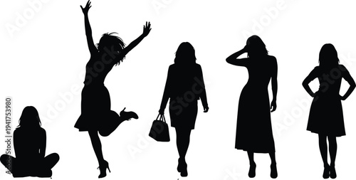 Black silhouettes set of professional construction workers wearing hard hats and safety gear performing various industrial labor tasks including using tools and checking blueprints