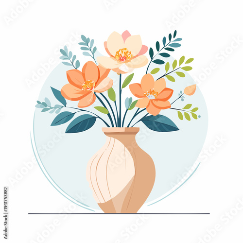 Colorful blooming flowers in a chic decorative vase, bringing natural beauty indoors with grace