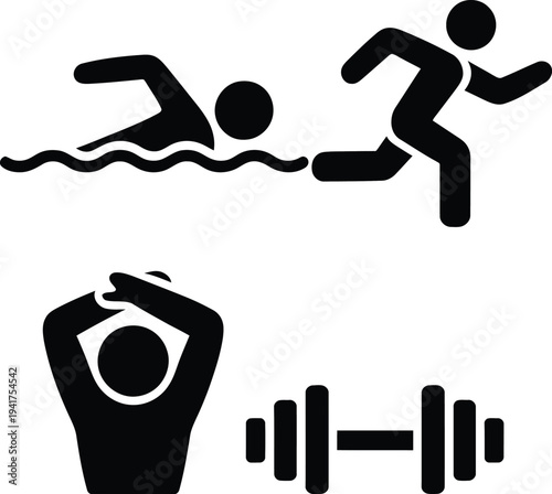 Icon set representing a variety of physical fitness and athletic activities