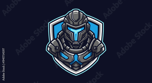 Futuristic Knight Helmet Shield Logo Design.