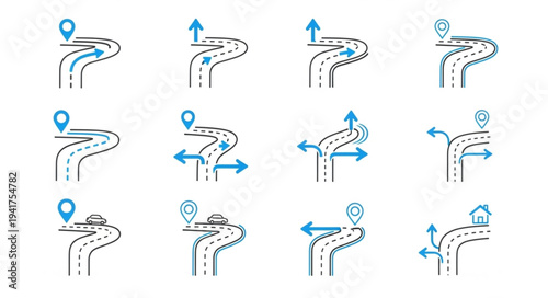 Navigation Icons Set - Road Directions and GPS Location.