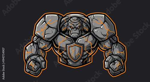 Metallic Armored Character with Shield Emblem.