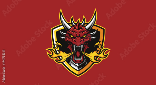 Red Dragon Head Logo Emblem Design.