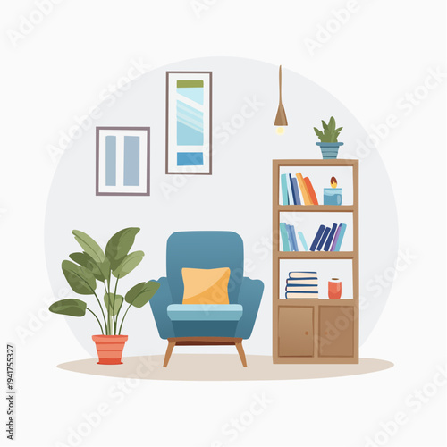 Embrace peaceful moments in this beautifully designed modern interior, a perfect nook for reading and relaxation