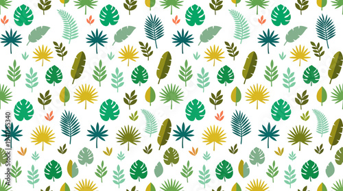 Bright Tropical Leaf Pattern with Green and Yellow Foliage for Seamless Design.
