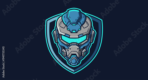 Futuristic Robot Head Shield Logo Design.
