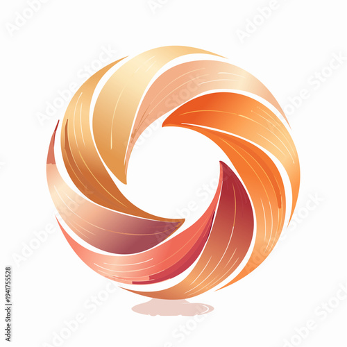 Abstract circular graphic illustration with flowing petals in warm tones
