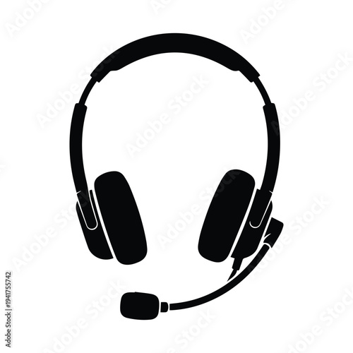 Black headset with microphone for communication and gaming