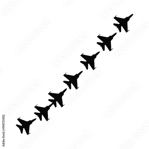 Formation of fighter jets flying in diagonal line